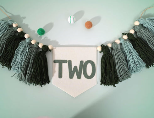 WAHAWU 2nd Greenery Birthday High Chair Banner - Nature Highchair Banner, Two Wild Party Banner, Tassel Bunting