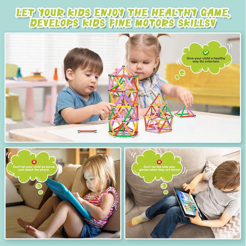 Funifinds 165PCS 2.3" Set 3D Magnetic Building Blocks Toys, Magnet Sticks and Non-Magnetic Balls Magnet Game for Kids