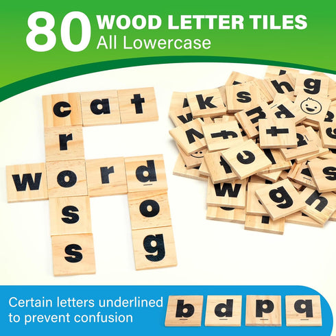 112 4+ 14 BenBen Family Spelling Games with Flash Cards & Wooden Letter Tiles, CVC Sight Word Building Phonics Game