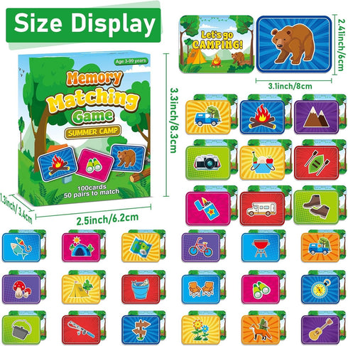 gisgfim 50 Pairs Memory Matching Game for Kids Summer Camp Concentration Games for Preschool Educational Ages 4-8 A Fun & Fast Camp Theme Memory Matching Games