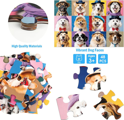 Kids,48 3-5,Puppy 4-8 Jumbo Floor Puzzle for Piece Funny Dog Jigsaw Puzzles,Learning Educational Toys for Toddlers Ages