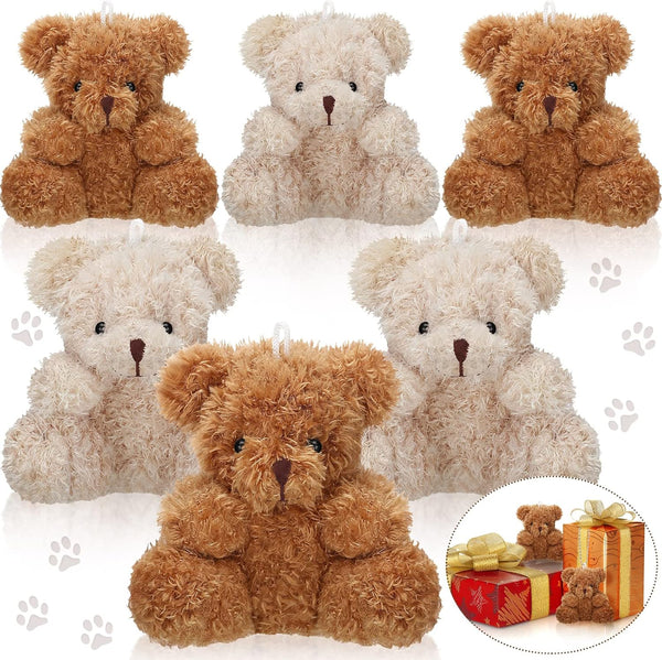 6 Pieces Mini Bear Plush Stuffed - 4 Inch Small Bear Bulk Animal Toys for Baby Shower Party Favors