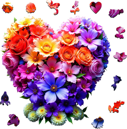 200 Wooden Puzzles for Adults, Heart Flower Piece Unique Shaped Wood Puzzle, Creative Wooden Jigsaw Puzzle Gift, Family