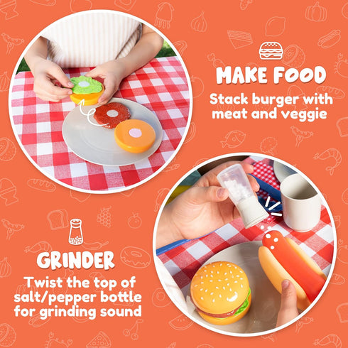 27 Playset Set Sets PCS Kids BBQ Grill Backyard Barbecue Play Grill Toy for Toddlers, Play Food for Kids Kitchen