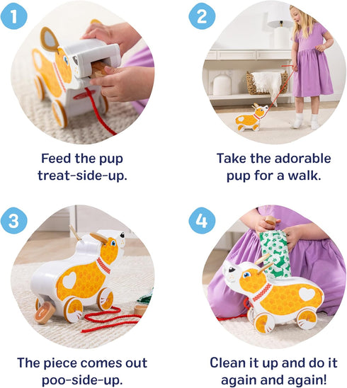 Set 3+ Melissa & Doug Feed, Walk & Poo Pup Wooden Preschool Pull Toy Play Ages - FSC Certified
