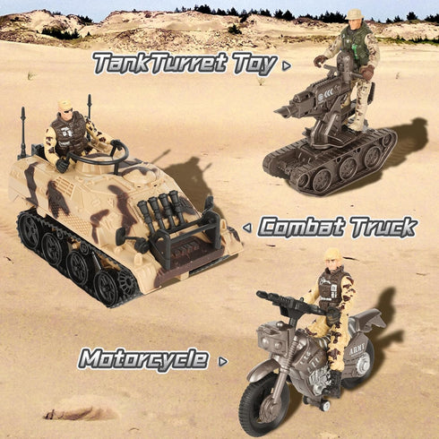 Playset Army Toys, Kids Military Battle with Army Men Action Figures, Army Vehicles, Tank, Truck, Boat, Motorcycle