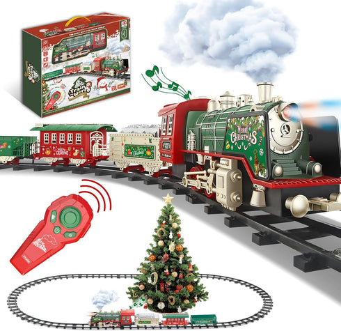 JQ JUQU Remote Control Electric Train Set with Real Steam, Lights &