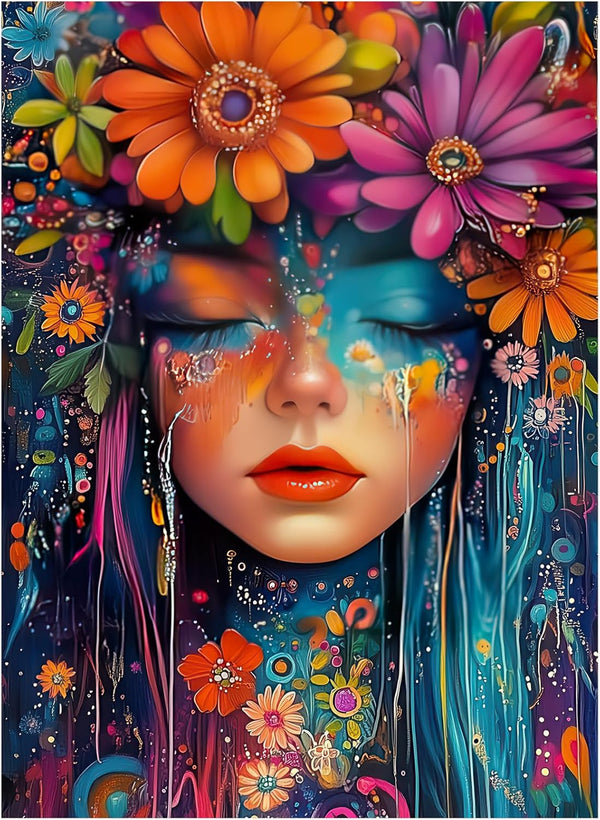 500 Piece Puzzles for Adults, Floral Art Woman Portrait Jigsaw Puzzle, Colorful