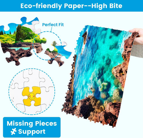 2 Pack 1000 2000 Piece Puzzles for Adults - Beach, Coconut Tree, Reef Landscape Jigsaw Puzzles - Pieces Total