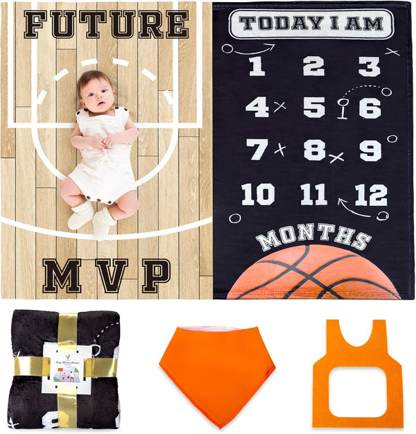 SUKOON Monthly Milestone Blanket for Baby Boy/Girl | Basketball Theme | Includes