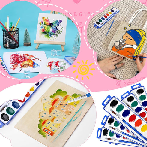 30 Pack Set, 8 Set FUMILE Watercolor Paint Colors Washable Valentines Water Color Paint for Kids with Paintbrush