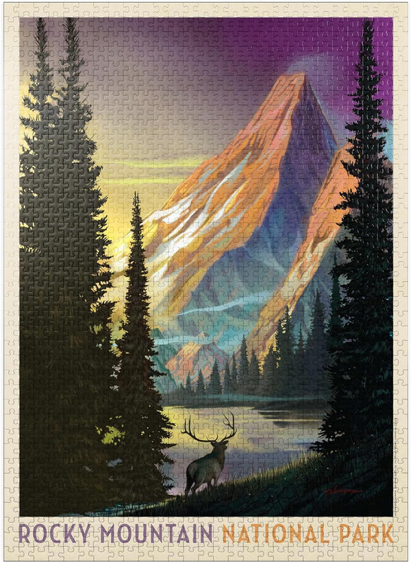 MyPuzzle Rocky Mountain National Park: Pyramid Peak Vintage Poster - Premium 1000 Piece Jigsaw Puzzle for Adults