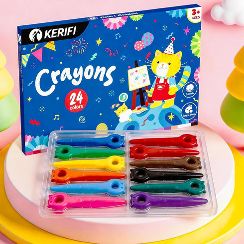 1-3, 1-3 2-4 4-8, (12 KERIFI Triangle Jumbo Crayons for Toddlers Mess Free Washable Toddler First Crayons for Kids Ages