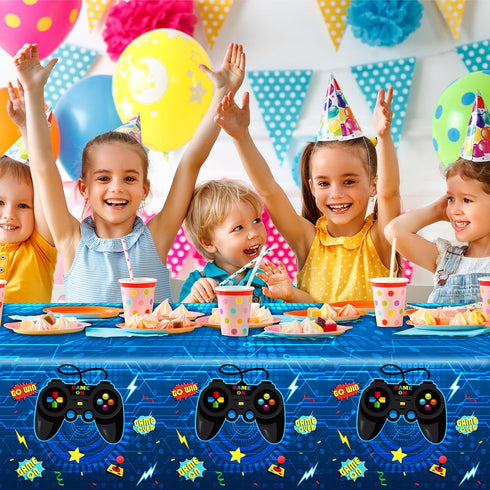 gisgfim 3pcs Video Game Party Tablecloths 106x54 Inch, Gaming Party Plastic Covers for Kids Birthday Supplies