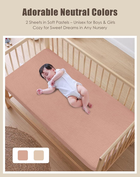 2-Pack 40S 52"x28", SWEET DOLPHIN Muslin Crib Sheets for Boys & Girls, Ultra Soft Breathable Long-Staple Cotton Fitted