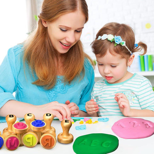 123 3-5,Montessori UdoUto Wooden Alphabet & Number Stamps for Kids, Essential ABC Learning Stampers for Ages