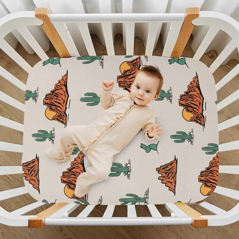 KICPOAY 52 28 Cactus Cowboy Boho Fitted Crib Sheets Stretchy Portable Playard Sheets for Baby Toddler, Breathable Soft