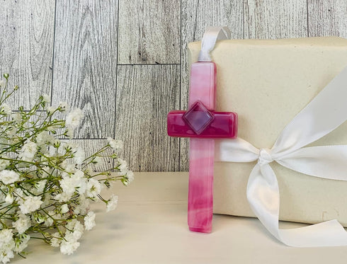Handmade Glass Cross for Mother - Unique Gift with Poem for Christmas, Mother's Day, Birthday