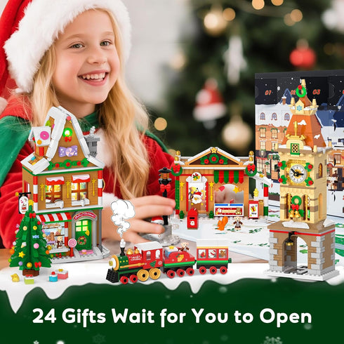 2025 Set 24 Countdown 8+ INSOON Advent Calendar Christmas Mini Building with Light, Days City Main Street Building