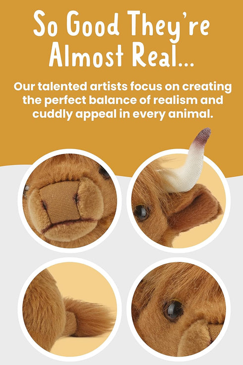 Living Nature Small Highland Cow Stuffed Animal - Fluffy Farm Animal Toy Gift for Kids, 6 inches