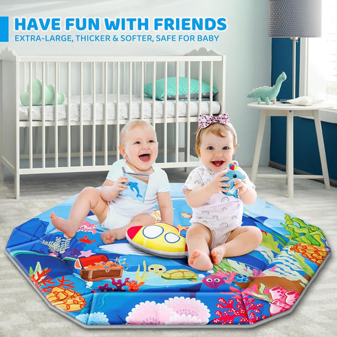 8-in-1 Tummy 0-3-6-9-12-18 Baby Gym Play Mat, Ocean Theme Time Mat & Ball Pit, Washable Baby Activity Play Mat