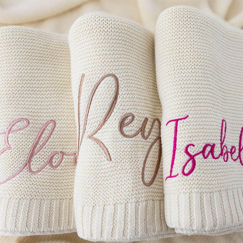 Monogrammed Rosanbella Personalized Baby Blanket - Custom Knit with Embroidery, Baby Name Blanket | Perfect for Baby