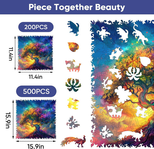 200 11.3x11.1in, MYS AUR Wooden Puzzles for Adults, Colorful Tree of Life Jigsaw Puzzles Piece, Unique Shaped Wood