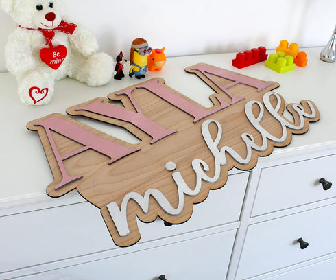 MYETCHEY 3D Large Wood Nursery Sign | Nursery name sign for Kids | Custom Wood Name Sign | Wood Baby Name Sign (Pink)