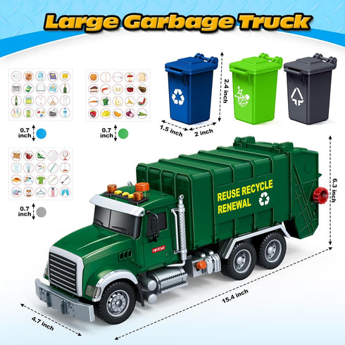 3 4 5 6 7 Boy,15" SpringFlower Toy for Years Old Large Garbage Truck Toys for Kids,Friction Powered Garbage Truck