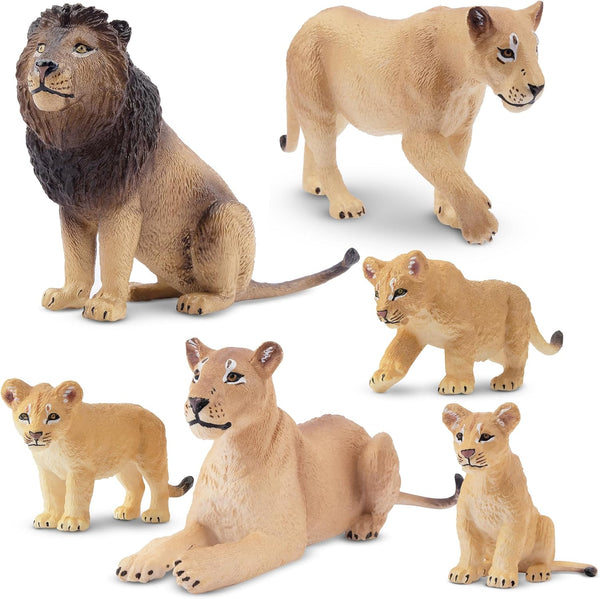 Toymany 6PCS Realistic Lion Figurines - Jungle Animals Family Set with Baby Lions, Educational Toy for Kids