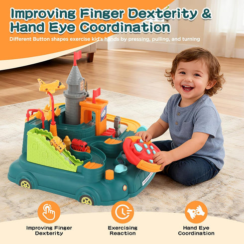 2026 3 4 5 6 3-5 Upgraded Car Adventure Toy for Year Old Boys Girls, Race Track Toy with Steering Wheel & Sound