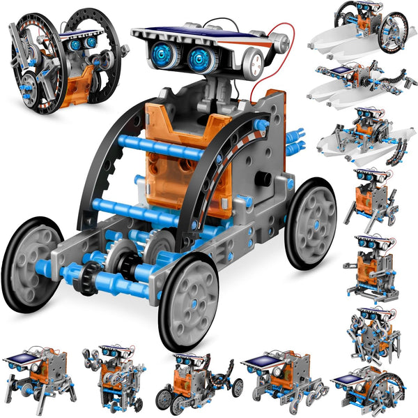 13-in-1 Solar Robot Toys for Ages 8-12, STEM Science Kits for Kids, Building Experiments Robotics Kit (Gray)