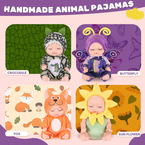 Hanaive 4 Pcs 4 Inch Mini Baby Dolls, Lifelike Realistic Tiny Babies Gifts for Kids Birthday