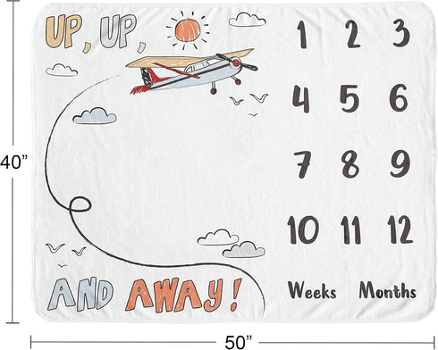 Sweet Jojo Designs Vintage Airplane Boy Milestone Blanket Monthly Newborn First Year Growth Mat Baby Shower Memory