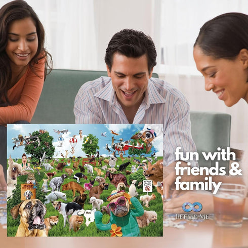 Pooping Puppies Park Party 1000 Piece Puzzle for Adults, 1000 Piece Dog Puzzles for Adults - Funny Gift Dog Poop Gag Jigsaw Puzzles for Dog Lovers & Puppy Owners Prank