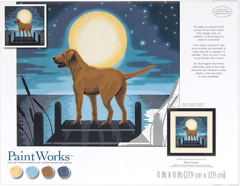 Dimensions PaintWorks 73-91857 Moonrise Dog Animal Paint by Number Kit for Adults and Kids, 11" x 11", Multicolor