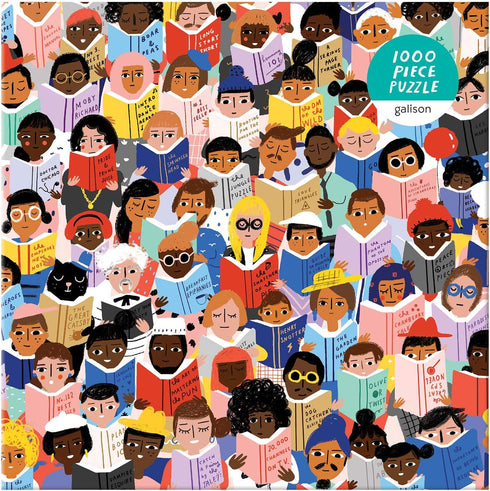 Galison Book Club Puzzle, 1,000 Pieces, 20” x 27'' – Colorful, Humorous Illustration of Hundreds of People Reading Books - Thick, Sturdy Pieces – Challenging, Makes a Great Gift, Multicolor