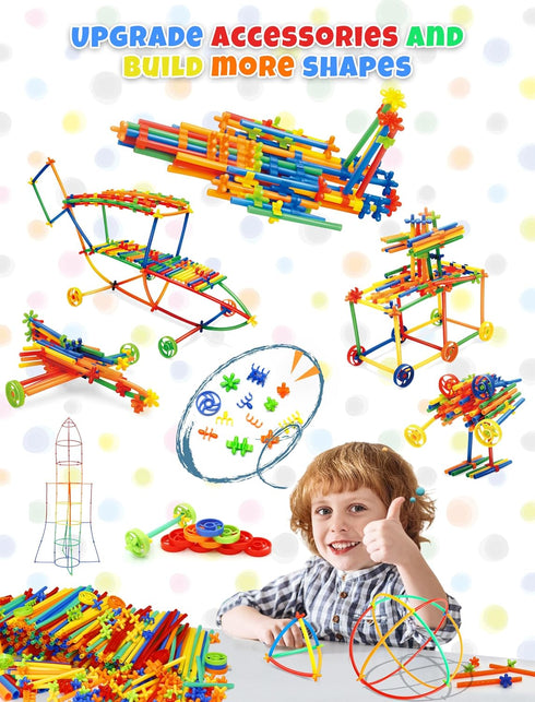 Straw Constructor Toy STEM Building Toys Set - 600P Interlocking Plastic Educational Engineering Kit for 3-12 Years Boy