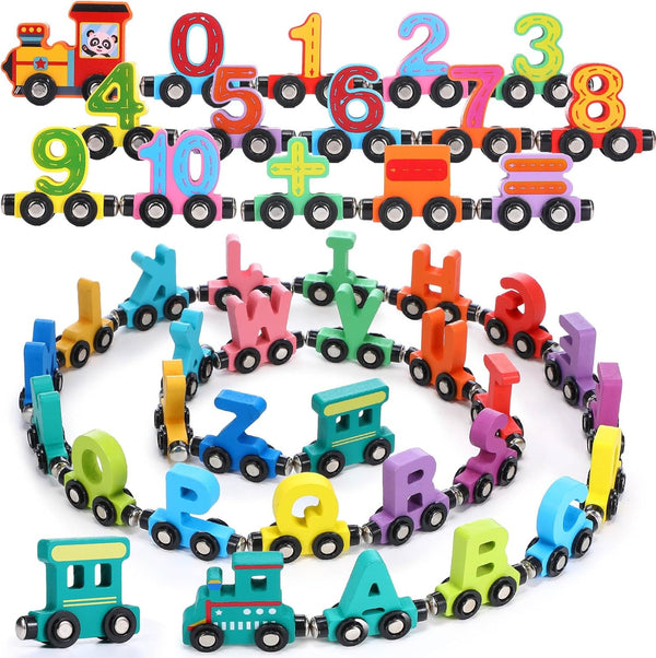VercanMonth 43 Pcs Magnetic Wooden Alphabet Number Trains Set for Kids with 26