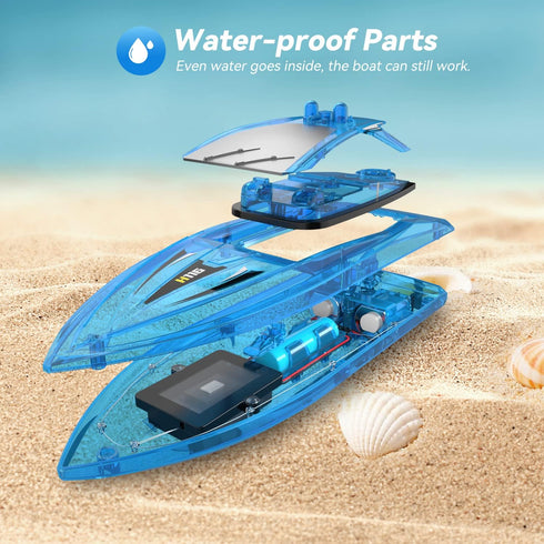 YEETFTC 2Pack 8-12 Alarm,2.4Ghz,Control 50M,Rechargeable LED Light RC Boat Remote Control Pool Water Toys for Kids Ages