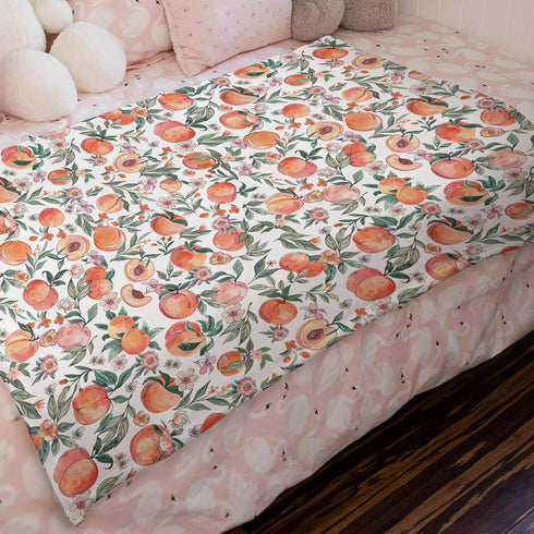 Peach Baby Blankets for Boy Girl, Vintage Peach Fruit Floral Leaves Flannel Soft Swaddle, 30x40