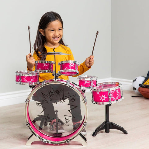 11-Piece Set Best Choice Products Kids Beginner Drum Kit, Musical Instrument Toy Drum for Music Practice w/ Bass, Toms