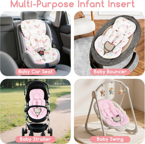 Infant Car Seat Insert for Newborn Girls Boys, Reversible Baby Carseat Head Support with Strap Pads, Soft Baby Car Seat