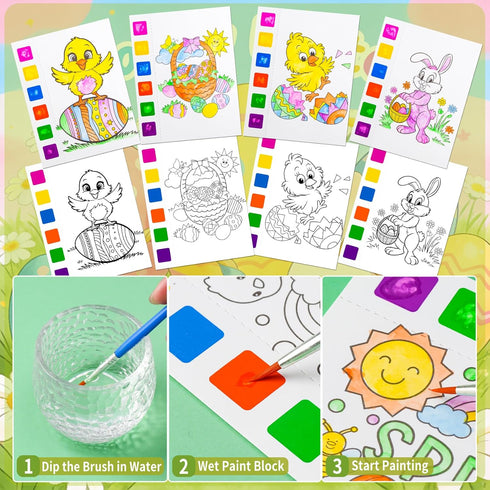 Rotu 30 Packs(274Pcs) Easter Basket Stuffers Essentials Mess Free Watercolor Coloring Books with Easter Cards for Kids