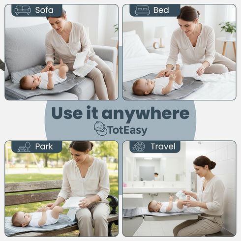 TotEasy Portable Changing Pad - Changing Pad Travel Extra Long Waterproof with Storage and Wipes Pocket - Foldable Baby