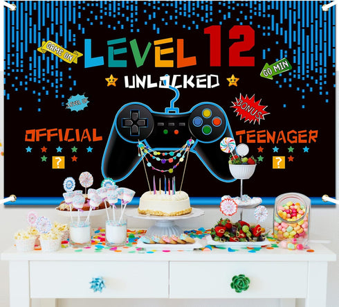 Video Game Birthday Decorations for Boys, 8-14th Birthday Theme Photo Props Backdrop Banner