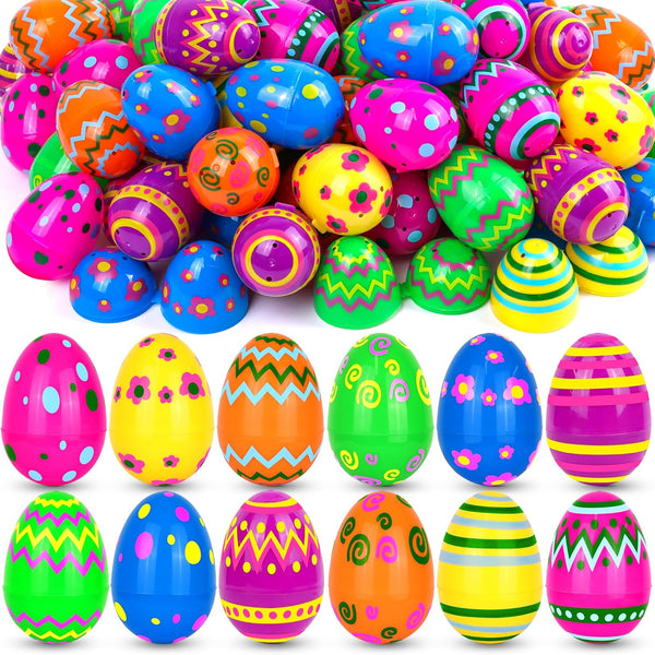 60 Pack Plastic Printed Easter Eggs, 2.4 Inch Fillable Empty Eggs Bulks