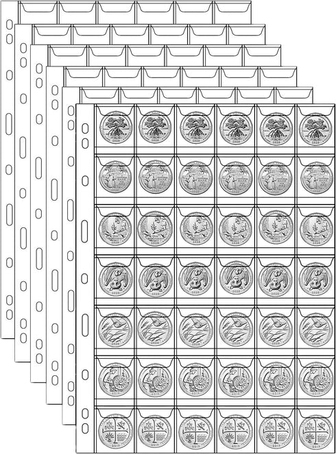 42 Pocket Coin Collection Pages for Collectors, 10 Sheets Coin Sleeves, Coin Collecting Supplies