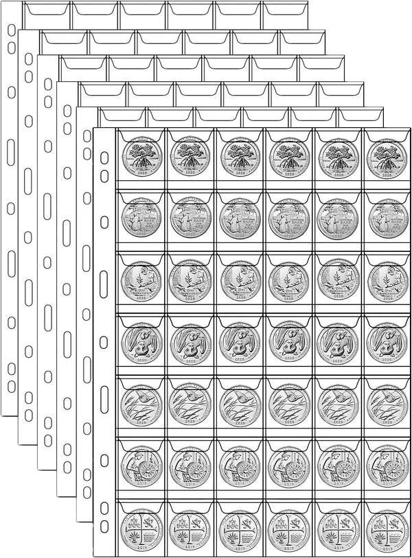 42 Pocket Coin Collection Pages for Collectors, 10 Sheets Coin Sleeves, Coin Collecting Supplies