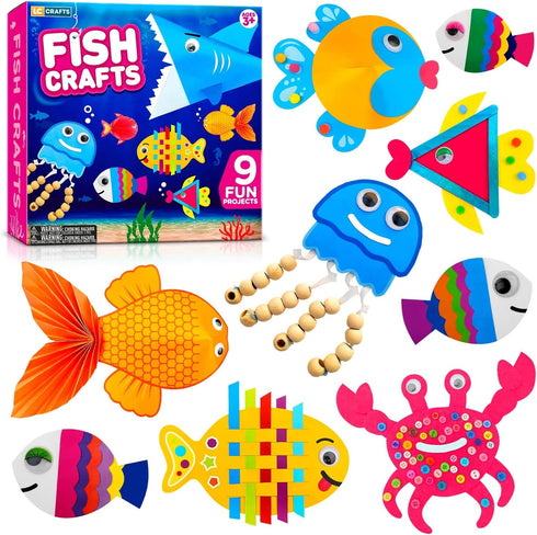 Arts and Craft Kit for Toddlers Ages 3-5, Craft 9 Fun Fish Characters for Creative Play